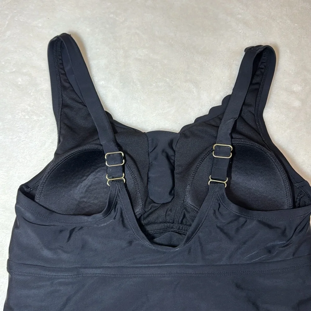 Kona Sol Lacefront Ruched Side Black One-piece Swimsuit Size 14W